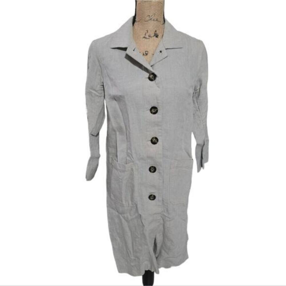 J. Jill Linen Beige Flax Heathered Button Down Dress Tunic Size XS Petite